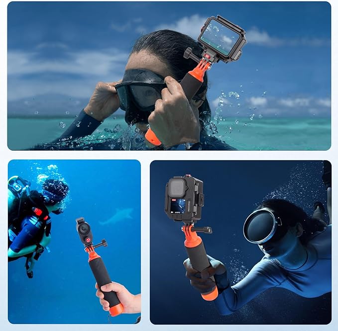 Mechrig Floating Handle Grip for GoPro Hero 12/11/10/9, Insta360 X4/X3, DJI Action 4/3 - High Buoyancy Waterproof Camera Float with Wrist Strap & Tripod Mount-933009
