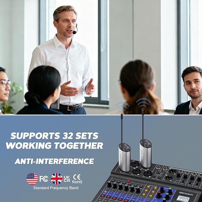 HOTEC UHF Wireless Headset Microphone/Lavalier Lapel Mic with Bodypack Transmitter and Mini Rechargeable Receiver 1/4" Output for Vlogging or Speech