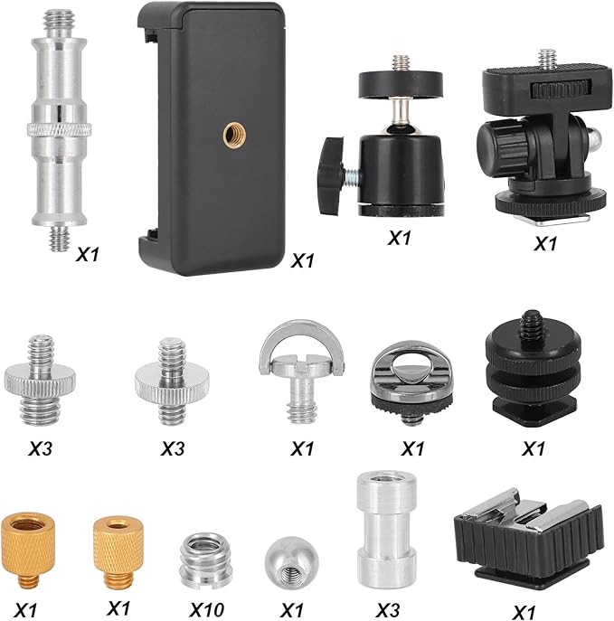 30pcs Camera Tripod Mount Kit, Camera Tripod Adapter Screw Kit Including 1/4 to 3/8 Inch Threaded Converters & 1/4 Inch Swivel Ball Head for DSLR Cameras, Monopods, etc
