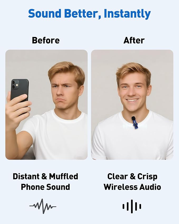USB C Lavalier Microphone Wireless Mini Mic for Type-C Android Phone/Tablet/PC Video Recording Clip-on Mics with Rotatable Clip&Denoise Recording, Ideal for Vlog Tiktok Youtube Content Creator, Blue