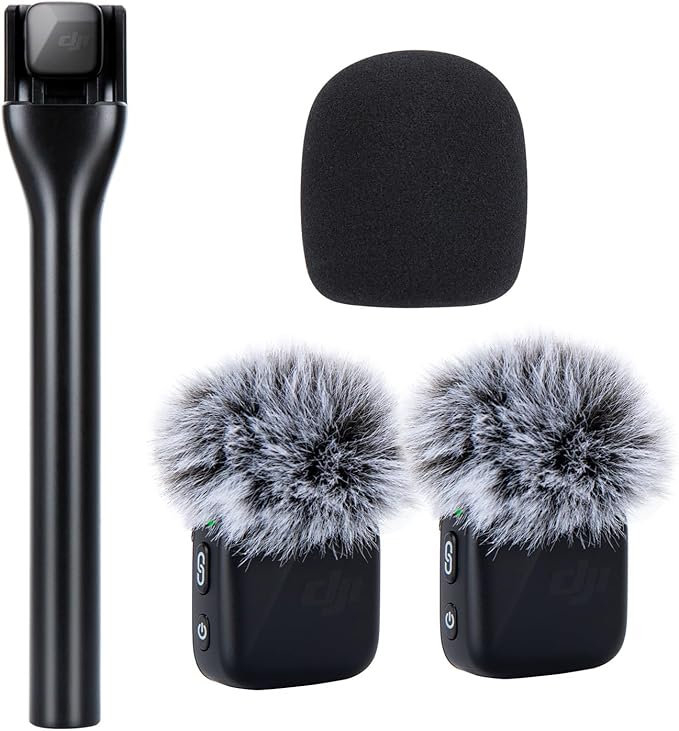 SUNMON Handheld Wireless Mic Stand for DJI Mic Mini with Pop Filter, Holder for Microphone, Interview Handheld Mount Adapter for DJI Mini (Handheld with 3 Pop Filter)