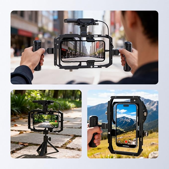 NEEWER Universal Phone Cage Video Rig Stabilizer with 17mm to 37mm & 67mm Lens Filter Adapter Ring Accessories Compatible with iPhone Android Samsung for Video Recording Streaming Photography, PA058