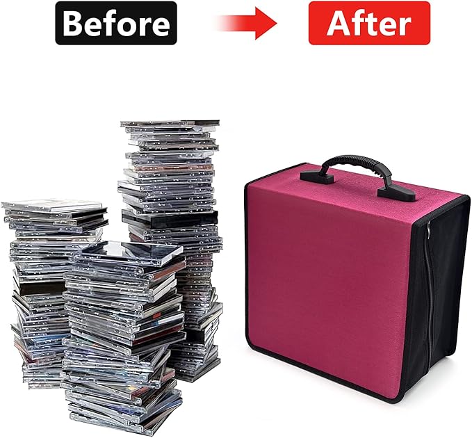 alavisxf xx CD Case, 432 Capacity DVD Case Holder, Heavy Duty Zipper Protective Movie Media Storage Organizer Binder Wallet for Car Home Office Travel (Red, 432 Capacity)