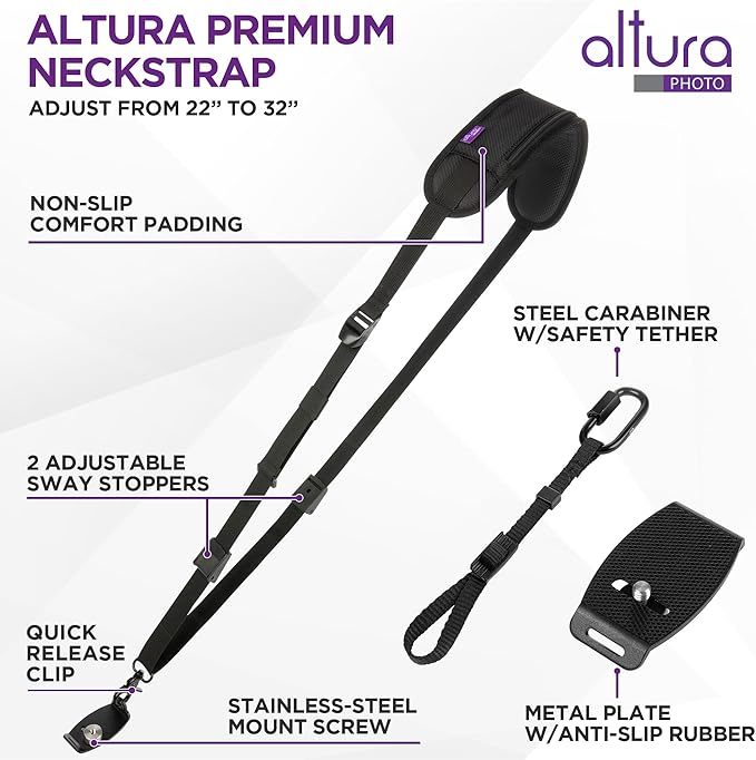 Altura Photo Camera Strap with Quick Release & Safety Tether - Camera Strap for Photographers for Sony, Nikon, & Canon