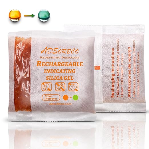 Adsorbco Rechargeable 500 Gram 2 Packs Desiccant, Indicating Silica Gel Packets, Moisture Absorbers for Storage, Gun Safe Dehumidifiers (2, 500g)
