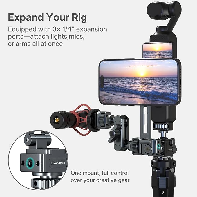 Magnetic Tripod Holder Mount Adapter for iPhone & iPad, Aluminum Tripod Mount Adapter with 1/4” Screw Hole & Cold Shoe for Camera, Compatible with iPhone 16/15/14/13 Series