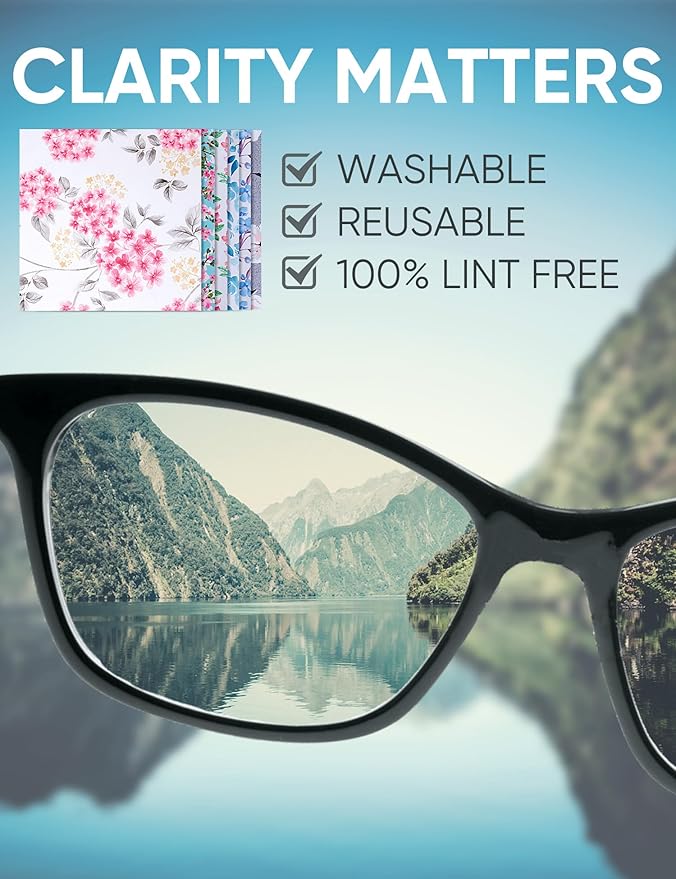 6PCS Thickened Glasses Cleaning Cloth Elegant Flower Design Microfiber Cleaning Cloth, Eyeglass Lens Cleaning Cloths, Soft Wipes for Reusable Eyeglass and Phone Screens (Five-petaled Flower)