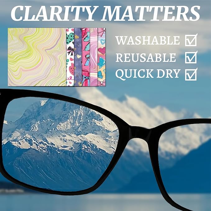 CREATCABIN 6 Packs Thickened Glasses Cleaning Cloth Pink Bowknot Heart Design Microfiber Cleaning Cloth Multi-Colored Eyeglass Cleaning Cloths Soft Wipes for Reusable Eyeglass Phone Screens 6 x 6 Inch