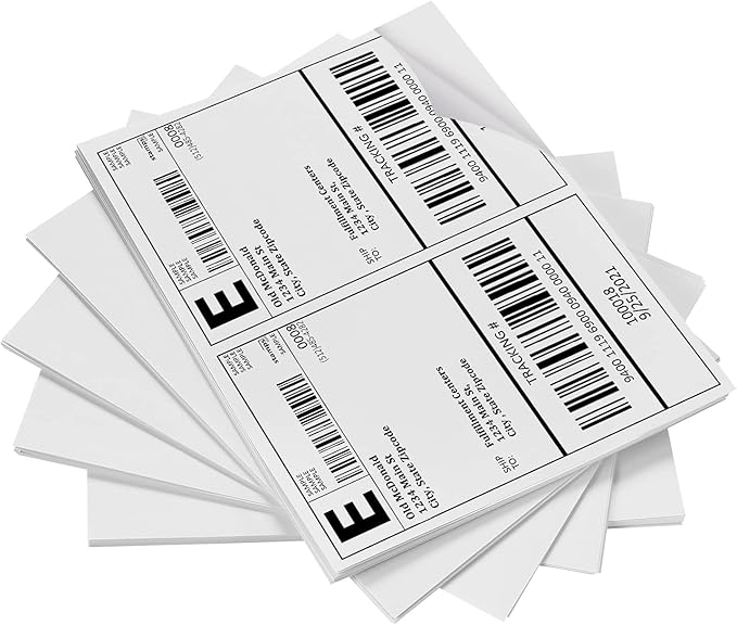 Shipping Labels, Pacific Mailer Half Sheet Shipping Label Compatible for Inkjet 2 Per Page 8.5 x 11 Self Adhesive Mailing Return Address Labels Printable Sticker Paper [100 Sheets/ 200 Labels, White]