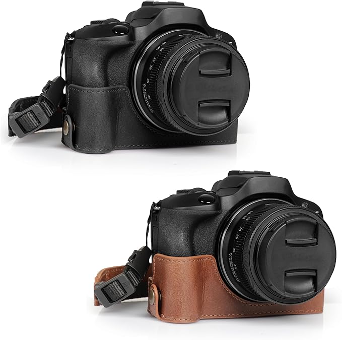 MegaGear Ever Ready Genuine Leather Half Camera Case Compatible with Canon EOS R100 - Brown