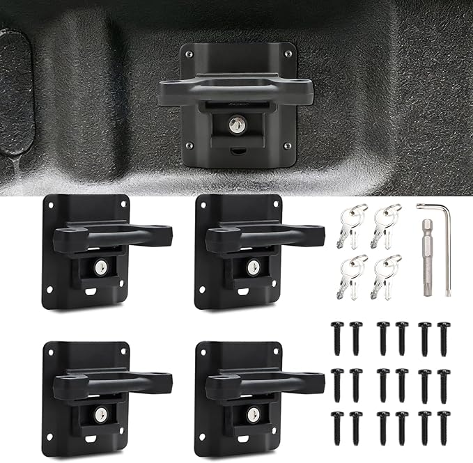 auovo Tie Down Anchors Compatible with 2015-2025 2026 Ford F150 F250 F350 Truck Bed Tie Down Anchors with Brackets Plates Boxlink Cleats 4 Pack Truck Cargo Accessories Replace# FL3Z-99000A64-B
