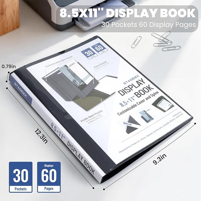 STAGEEK 30-Pocket Portfolio Binder Display 60 Pages, 8.5x11 Binder with Plastic Sleeves, Art Portfolio Folder with Clear Sheet Protectors, Presentation Book for Artwork, Document Organizer