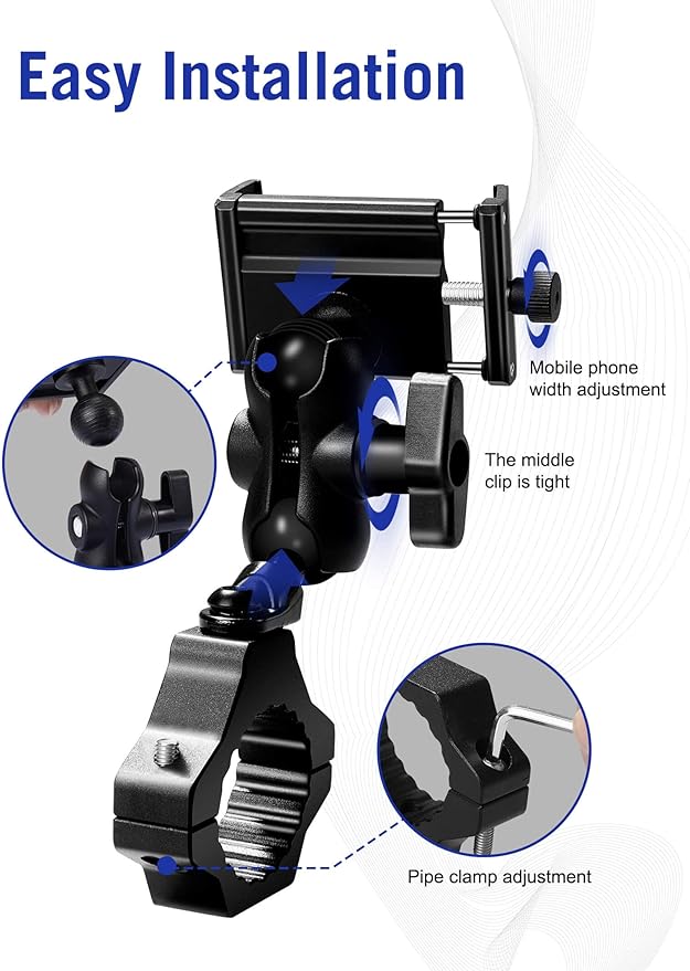 UTV Phone Holder, SXS Phone Holder Mount on 1.75"-2" Roll Cage Bar, Fits 4.7"-7.8" Smart Devices. Stable and Strong Design for UTV ATV and SXS. Free View of Portrait and Landscape