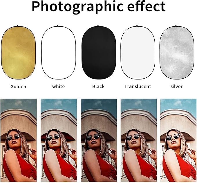 Godox 35"x47"/90x120cm Collapsible Photography Light Reflector, 5-in-1 Oval Multi Disc Diffuser with Carrying Bag - Gold, Silver, Black, White, Translucent for Video Studio Outdoor Lighting