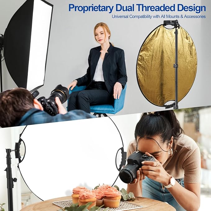 WELLMAKING 32 Inch (80cm) Reflector Photography, Collapsible Light Reflector with Bag & tilt Adapter, 5 in 1 Handle Reflector for Studio & Outdoor Lighting -Translucent, Silver, Gold, White and Black