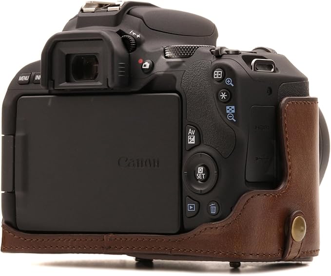MegaGear Leather Camera Case Compatible with Canon EOS Rebel SL3, Kiss X10, Rebel SL2, Kiss X9 18-55mm Lens