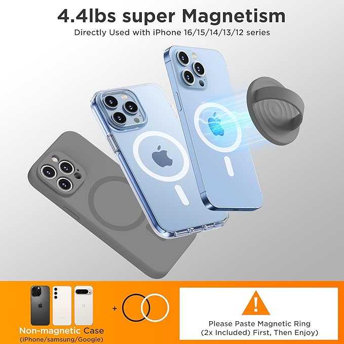 Upgraded Magnetic Phone Grip, Liquid Silicone Soft and Portable, Removable Finger Loop Ring Grip Holder for iPhone, Strong Magnetic Attraction, Compatible with MagSafe Phone Case, Space Gray