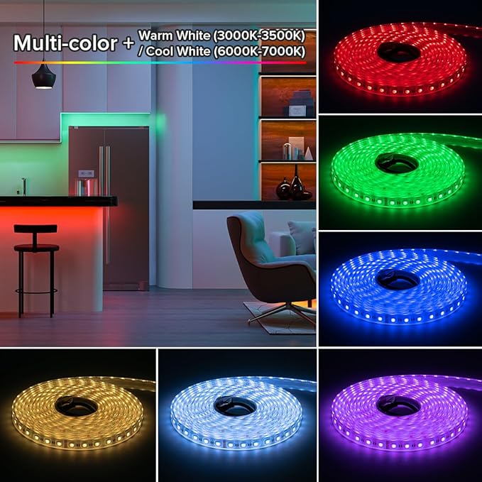 BTF-LIGHTING IP68 Waterproof Outdoor RGBW LED Strip 5050SMD RGB+Cool White(6000K-7000K) 4 Color in 1 DC12V 5m 16.4ft 60LED/m Multi-Colored Light White PCB Can Work Outdoor(No Adapter or Controller)