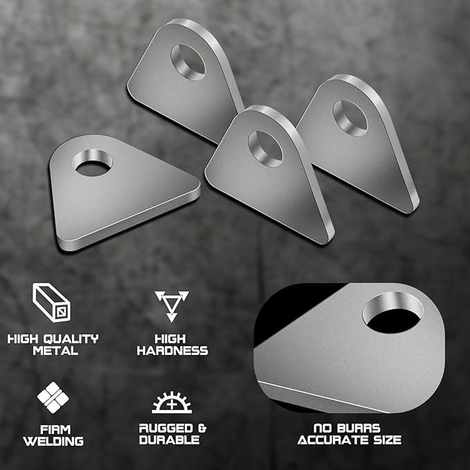 Weld on Tabs, Steel Shock Basic Weld Tab, Universal Weld on Tabs Flat Bottom Mount with a 1/2" Hole.1-8/9" Height, 2-2/7" Wide, 1/5" Thick Pack Of 10 Tabs Steel Mounting Bracket OywhC-6