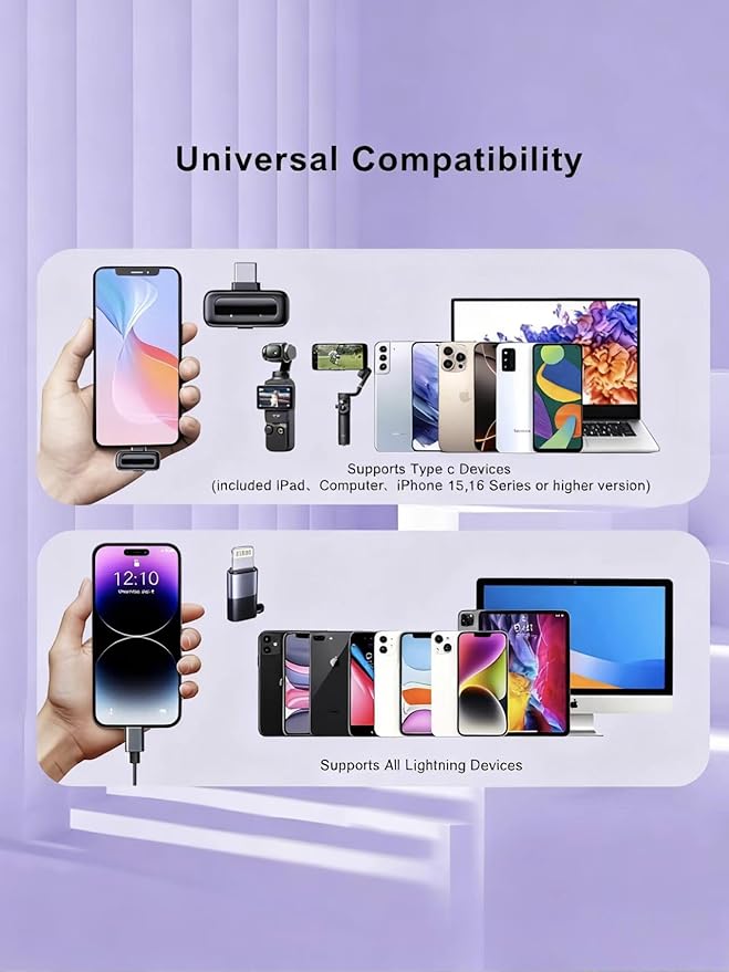 Mini Wireless Lavalier Microphone for iPhone/Android, Lapel Mic with 3-Level Noise Reduction, AI Voice Changer,48kHz/24bit 30H Charging Case, Plug & Play Mini Mics for Vlogging,Content Creators