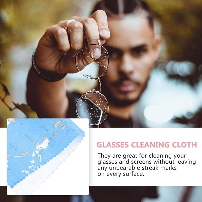 Healifty Glasses Cleaning Cloth Microfiber Lens Wiping Cloth for Eyeglasses and Screens Portable Reusable Streak-Free Polishing with Creative Map Pattern 6.69X5.70 Inches