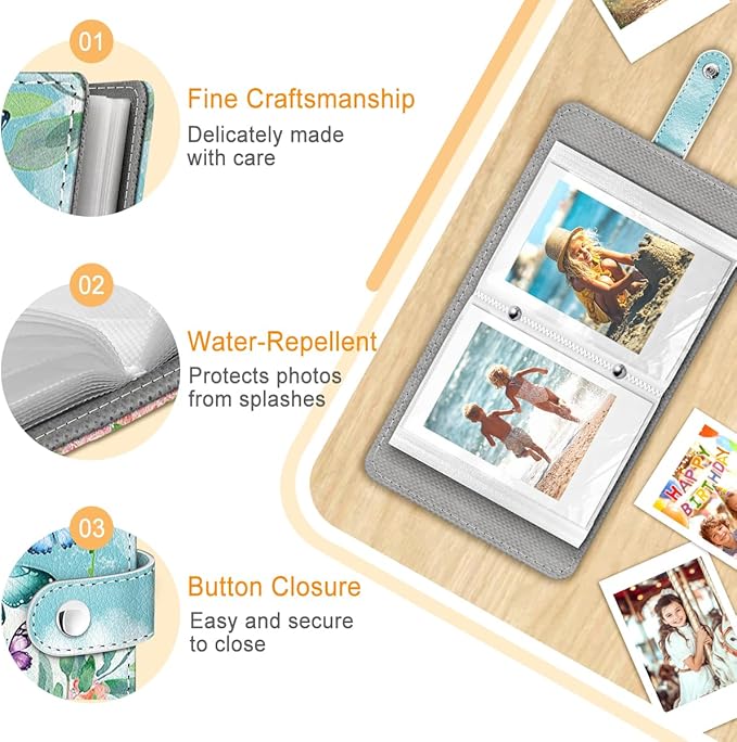 Lebrocoli Butterfly Small Photos Album for 2x3 Inch Films, 56 Pockets Mini Cute Albums Book for Polaroid Fujifilm Instax Mini Instant Camera Printer, Kpop Photocard Pictures Binders Holders Storage