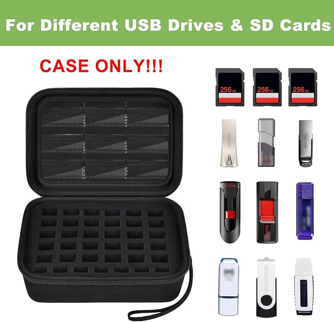 USB Flash Drive Case, SD Card & Memory Stick & Thumb Drives Pouch for SanDisk, for Samsung, Hard Shell Protective Storage Organizer - for IT Admins, Photographers & Film Crews - Box Only- (Black)