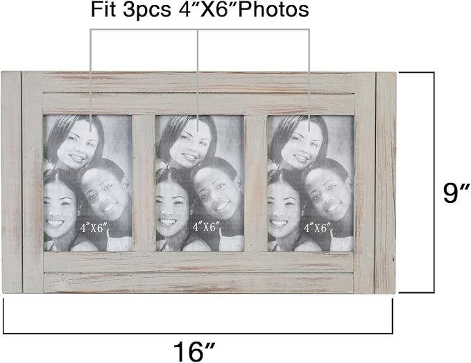 RiteSune Distressed 4x6 Picture Frame, 3 Photo Frames Collage Picture Frames for Wall Rustic Home Decor, Present for Birthday, Anniversary