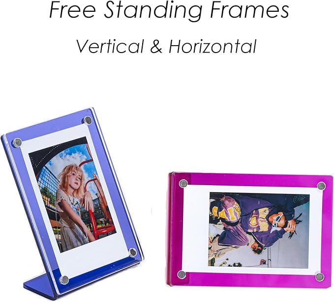 shantmay Acrylic Magnetic Picture Frames for Instax Polaroid,Table Top Mini 2x3 Wallet Size Photo Frame for Desk Decor (colorful 4 pack)