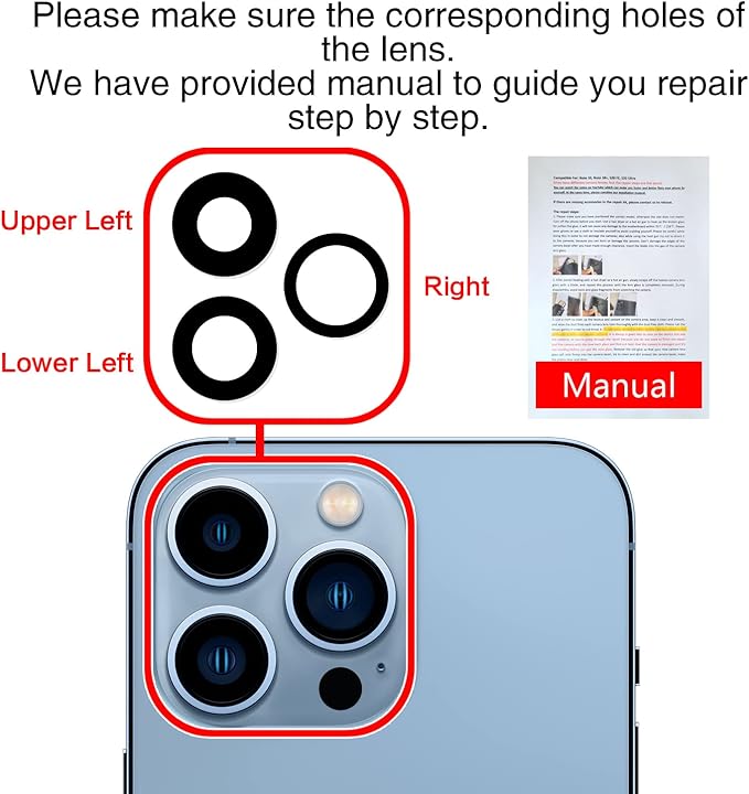 ASDAWN Back Camera Lens Glass Replacement for iPhone 13 Pro and 13 Pro Max, Rear Lens Glass Replacement kit with Pre-Installed Adhesive + Installation Manual + Repair Tool Kit