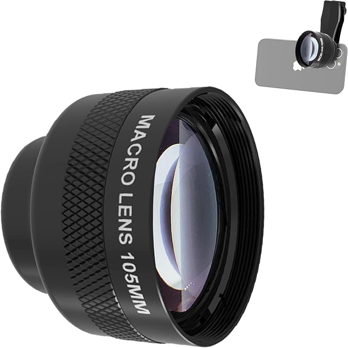 105mm Macro Lens for iPhone Android Smartphone, Compatible with SmallRig NEEWER Phone Cage, with 17mm Thread Universal Phone Lens Clip and Black Portable Bag