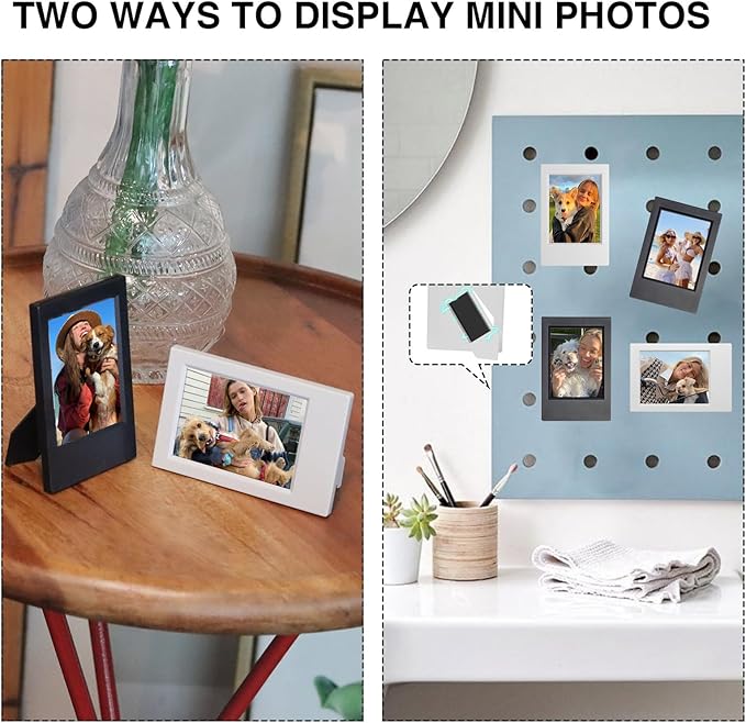 WOGOZAN 2x3 Mini Picture Frame for Fujifilm Instax Mini 12/11/99/90/9/8/SE/EVO Classic Polaroid Frames Wallet Size 2.15x3.4 Inches Photo Picture Frames With Magnetic Stickers (Black and White) (10 Pack)