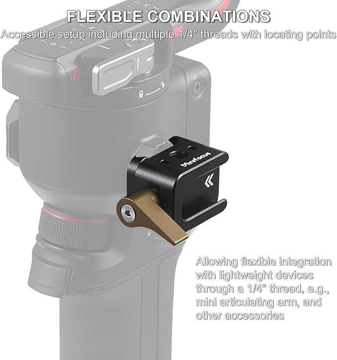 NATO Clamp to Cold Shoe Adapter, Aluminum Alloy Quick Release Rail Lock With 1/4" Threaded ARRI Locating Hole for DJI RS 3 Flash Light Microphone Camera Cage Magic Arm