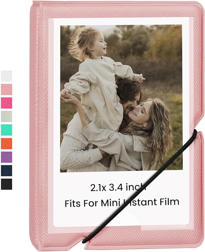 Lifting Mini Photo Album with 28 Pocket 2x3 Inch Pictures Fits for Fujifilm Instax Mini 7s 8 9 11 25 26 40 50s 90 Evo Z2300 Instant Camera, Polaroid Snap,Kpop Photocard Holder (Pink)