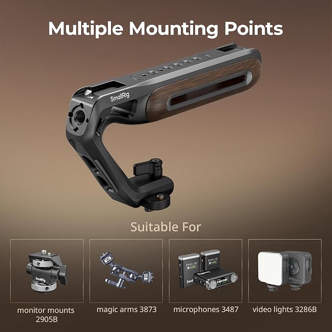 SmallRig Wooden Top Handle with NATO Clamp & NATO Rail, Wooden Top Handle for Camera Cage, Load Capacity up to 15kg / 33.1lb, 3/8"-16 Locating Holes for ARRI & 1/4''-20 Threaded Holes - 5251