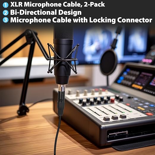 XLR Cables 2 Pack, XLR Male to Female Microphone Cable with Locking Connector, Balanced Audio Cord, Nickel-Plated Connectors, PVC Jacket – Ideal Mic Cable for Studio, Stage,Speaker, 3 FT