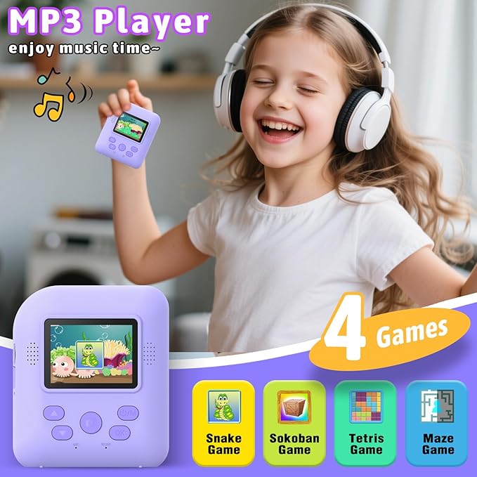 Okaloka Kids Instant Print Camera Toys,1080P HD Toddler Digital Video Camera,Christmas Birthday Gifts for Girls Boys Age 3-12 Year Old - 32G SD Card Included (Purple)