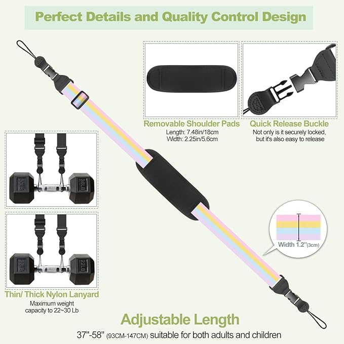 Universal Shoulder Strap, Removable Neoprene Padded Camera Strap, Adjustable Neck Lanyard for iPad, Binocular, Tablet Case, Camera, Luggage Bag (Rainbow Colore Universal Shoulder Strap)