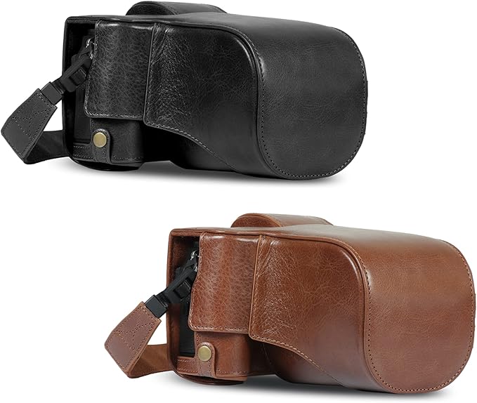 MegaGear Ever Ready Genuine Leather Camera Case Compatible with Fujifilm X-T5 (16-80mm)(Black)