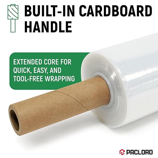 Paclord 5" x 1000' Industrial Strength Mini Stretch Wrap Rolls with Extended Core Handles, Ready to Use Pack of 2 Clear Stretch Film Rolls, 80 Gauge, 500% Elongation - Shrink Wrap for Moving, Packing