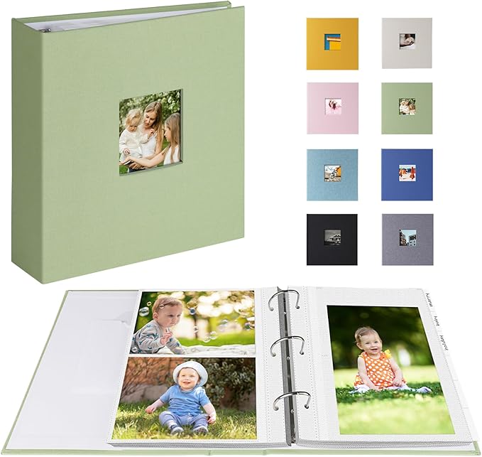 1DOT2 Photo Album 4x6 Photos Hold 200 or 5x7 Pictures Hold 100, 3 Ring Binder Photo Albums Linen Cover Photo Book Acid Free Albums 4x6 5x7 for Family Wedding Baby (Sage Green)