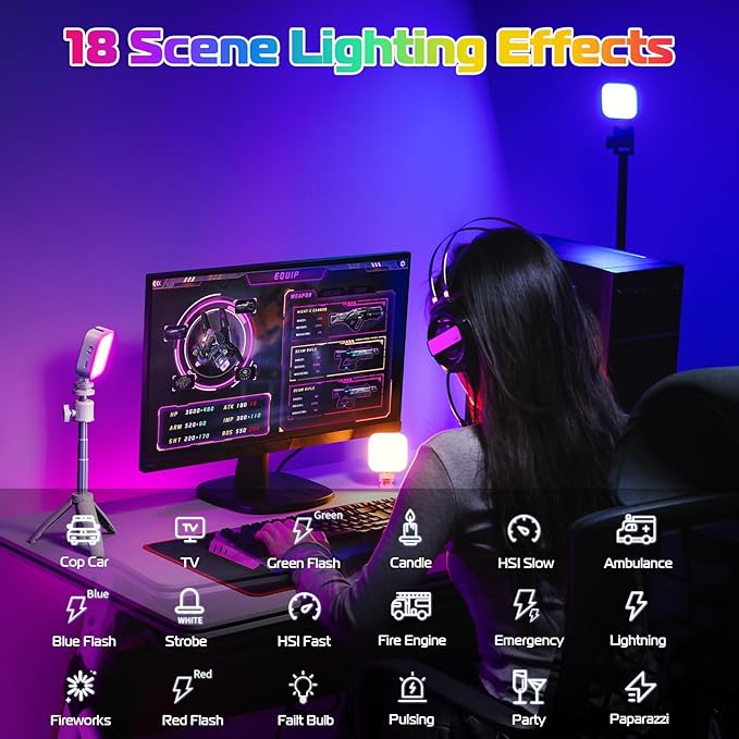 ULANZI U60 RGB Video Lights White LED Camera Light 360° Full Color Portable Photography Lighting w Quick Release Cold Shoe Adapter and Clip, 2500mAh Rechargeable CRI 95+ 2500-9000K Dimmable Panel Lamp