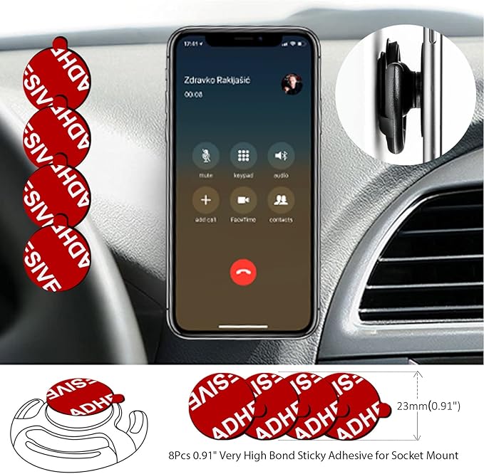 8 Pack Sticky Adhesive Compatible with Socket Mount Base, PKYAA Double-Sided Replacement Tape for Car Magnetic Phone Holder, 4 Pack Sticker Pads for Collapsible Grip & Stand Base