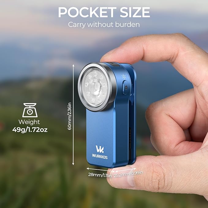 Wurkkos HD03 EDC Flashlight Rechargeable Clip-on Light, 680Lumens Mini Pocket Flashlight with RGB, Magnetic Small Flat Flashlight for Camping, Repairing, Signaling, Cycling (Blue)