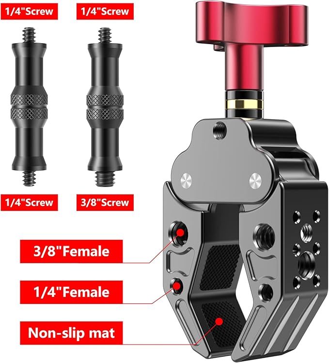 Super Clamp with 1/4&3/8 Standard Stud for Photo Video Studio, Photography Camera Crab Clamp for Cameras, Lighting,DSLR Camera Rig, LED Lights, Flash Light, LCD Field Monitor,Mic