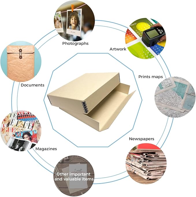 Lineco Museum Archival Storage Box, 11.75x15.25x3 in. Drop Front Design. Acid-Free with Metal Edge. Organize Photos, Pictures, Prints, Documents, Crafts, DIY. Tan, 2 Pack