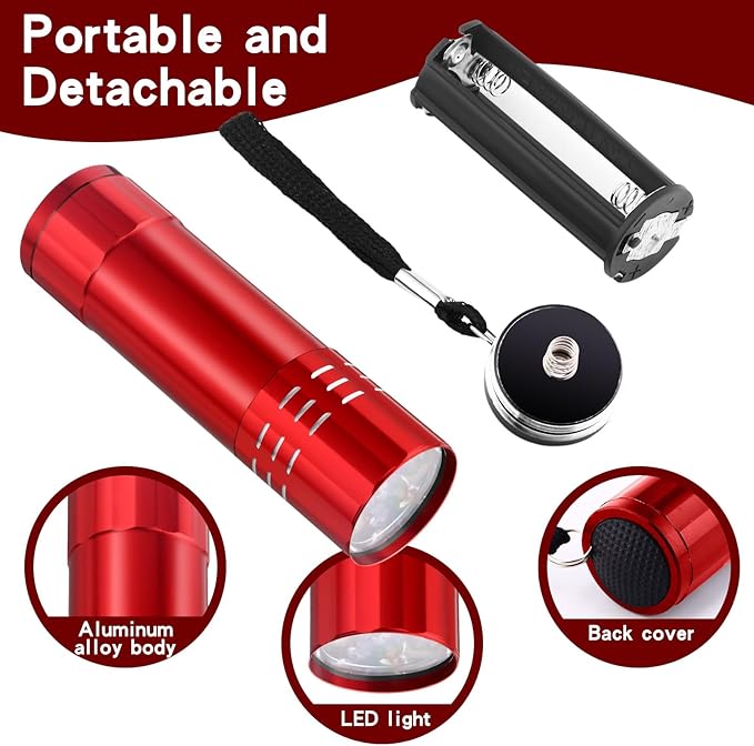 Riakrum 12 Pcs UV Blacklight Flashlights LED Handheld Mini Light Flashlight Small Portable Detector 395nm 9 LED Light for Pet, Carpet Dry Stains Detection, Spot Scorpions, Resin Curing (Red)