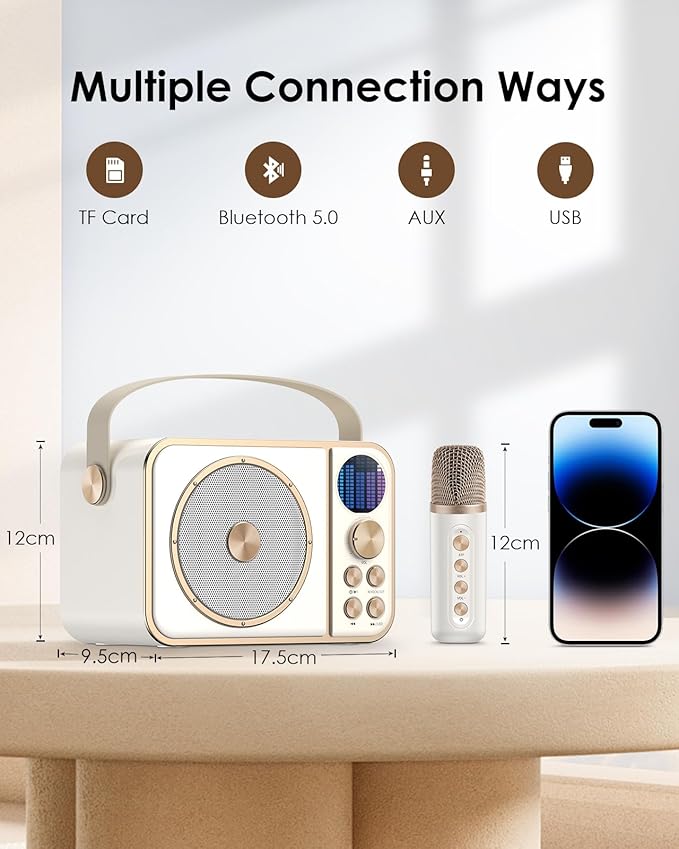 Kids Karaoke Machine, Portable Bluetooth Speaker with 2 Wireless Microphones, Mini Karaoke Machine-White Elephant Gifts | Christmas Stocking Stuffer | Gifts for 4-13+ Years Old Girls Boys(Big White)