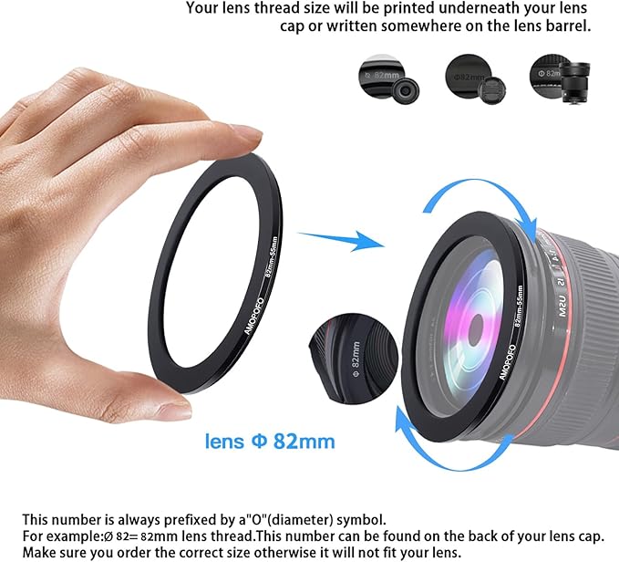 82mm to 55mm /82mm-55mm Step-Down Ring Filter Adapter for All Brands UV,ND,CPL,Metal Step-Down Ring Adapter