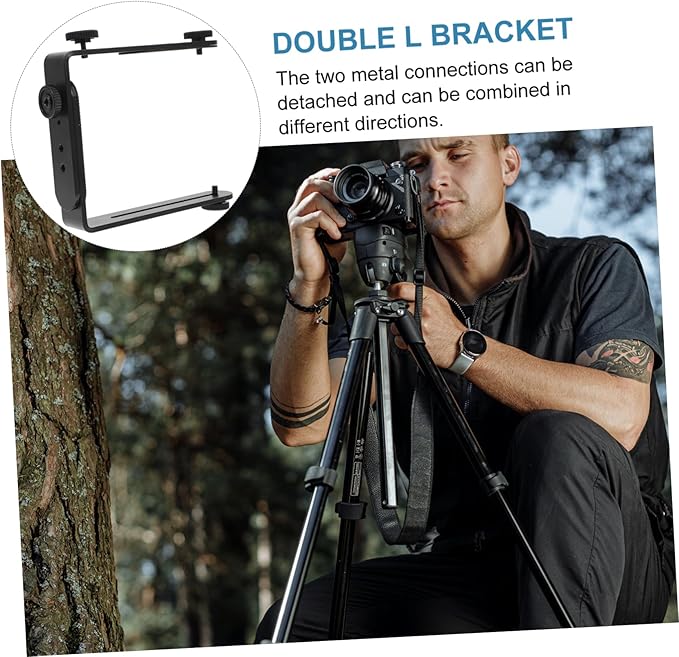 OSALADI Dual Shaped Metal Bracket for DSLR Camcorder Flash Light Holder Photography Accessory with Matte Non Slip Surface for Portrait and Landscape Shots